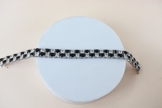 Black and white checkerboard tennis bracelet in silver