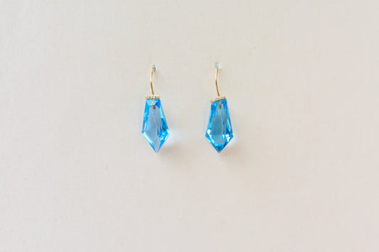 18K gold blue topaz drop earrings with diamond accent
