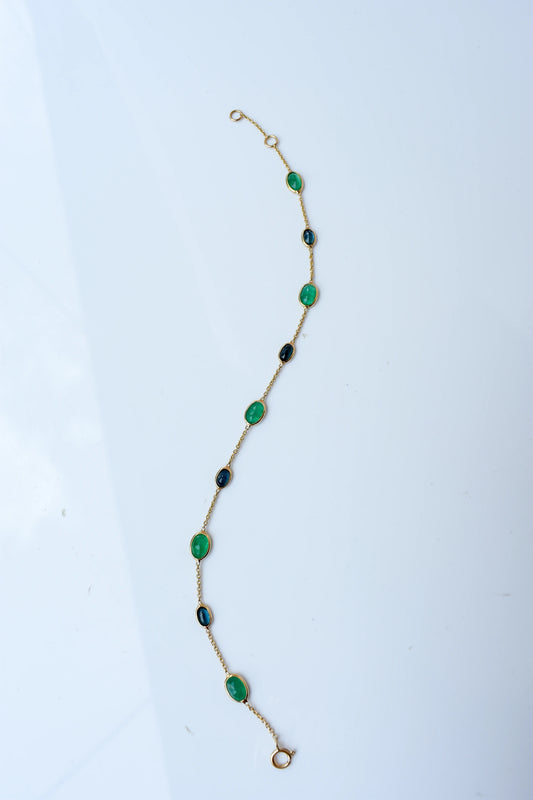 18K gold bracelet with emerald and blue sapphire stations