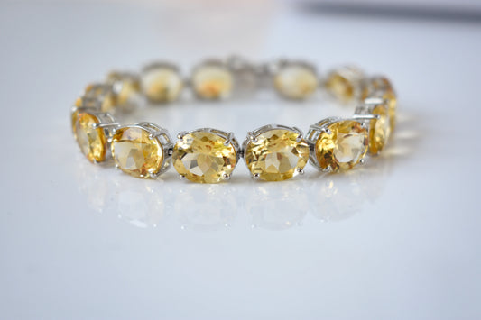 Citrine link bracelet with rounded gemstone links set in 925 silver