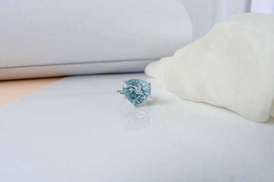 Sky blue topaz trillion-cut solitaire ring in 925 silver