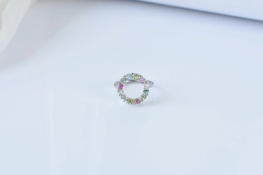 Multi tourmaline circle wreath ring in 925 silver