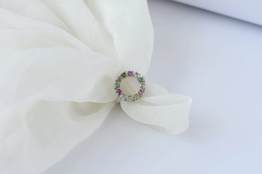 Multi tourmaline circle wreath ring in 925 silver