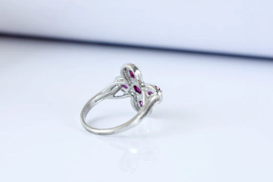 Ruby clover flower ring in 925 silver