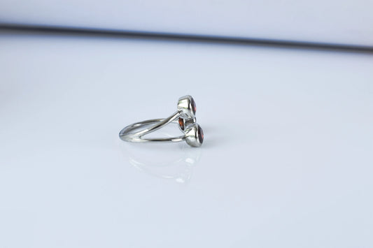 Garnet three-stone open ring in 925 silver