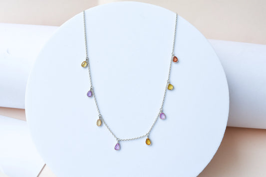Multi Sapphire Necklace in Silver | Station Design