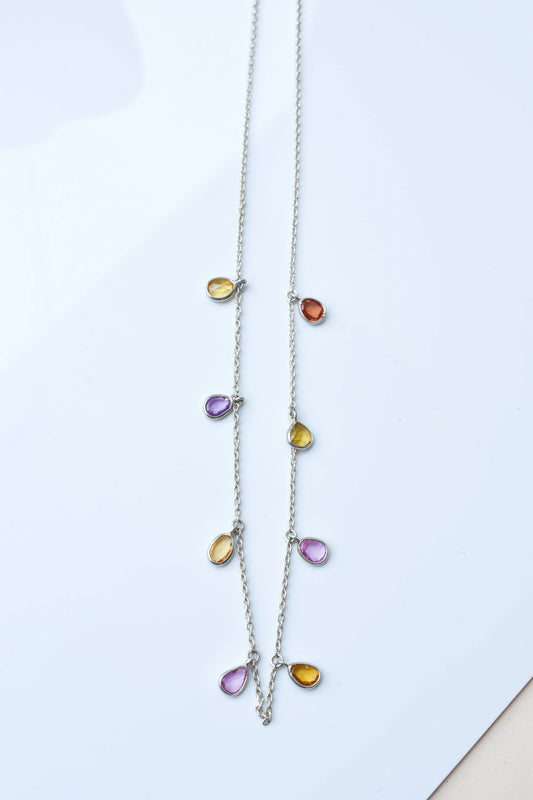 Multi Sapphire Necklace in Silver | Station Design