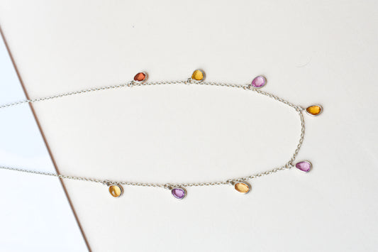 Multi Sapphire Necklace in Silver | Station Design