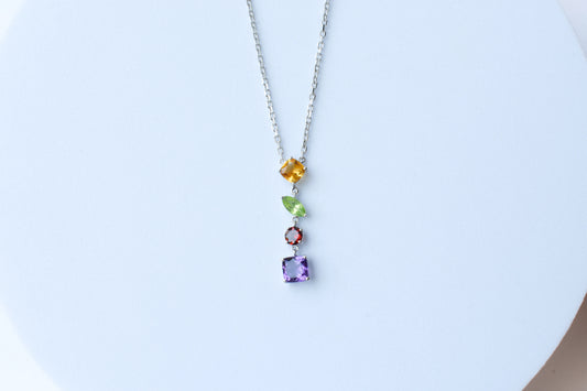 Multi Gemstone Necklace in Silver | Graduated Chain