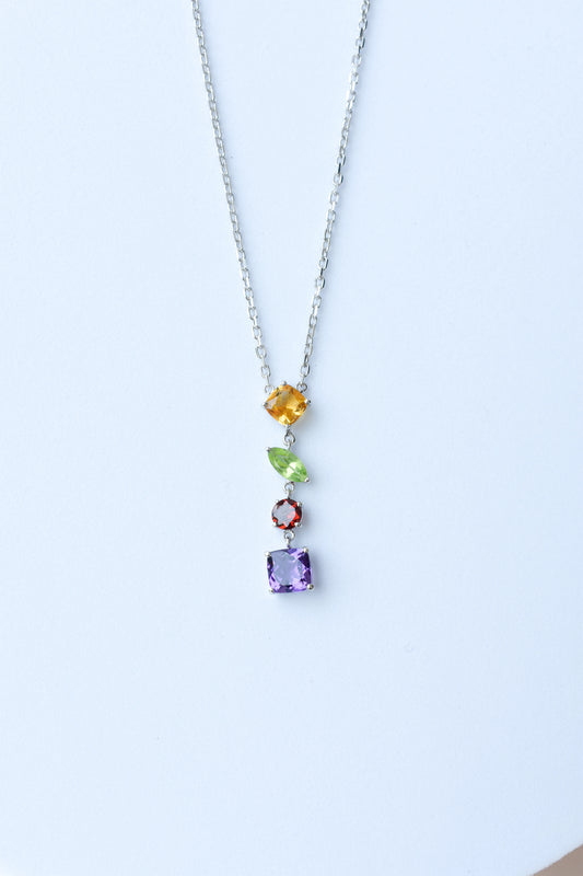 Multi Gemstone Necklace in Silver | Graduated Chain