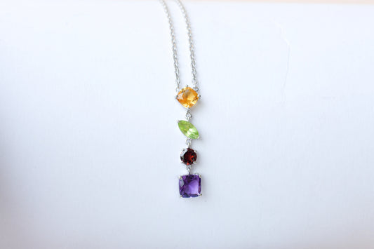 Multi Gemstone Necklace in Silver | Graduated Chain