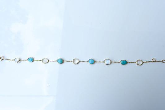 18K gold bracelet with moonstone and turquoise stations