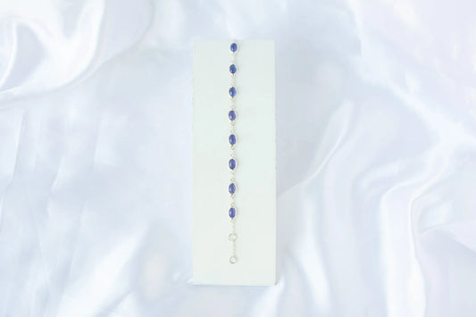 925 silver bracelet with bezel-set oval cabochon tanzanite stones