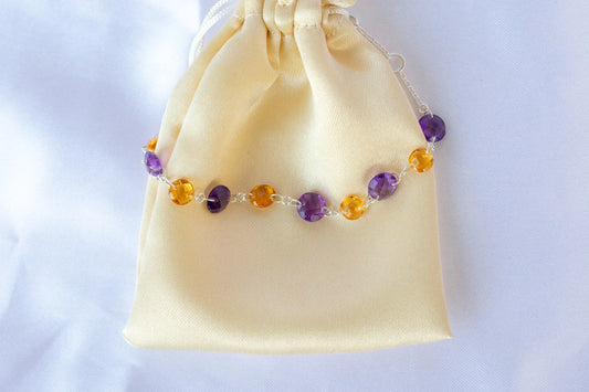 Amethyst and Citrine Faceted Bead Bracelet in 925 Silver — Handmade Gemstone Jewelry