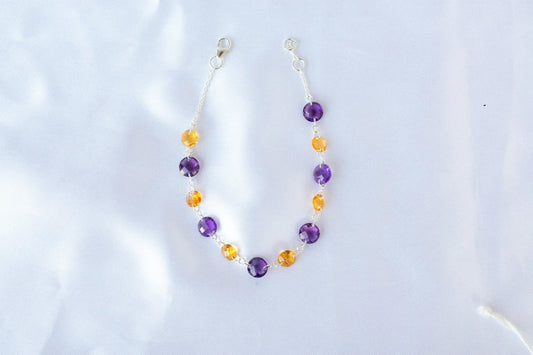 Amethyst and Citrine Faceted Bead Bracelet in 925 Silver — Handmade Gemstone Jewelry