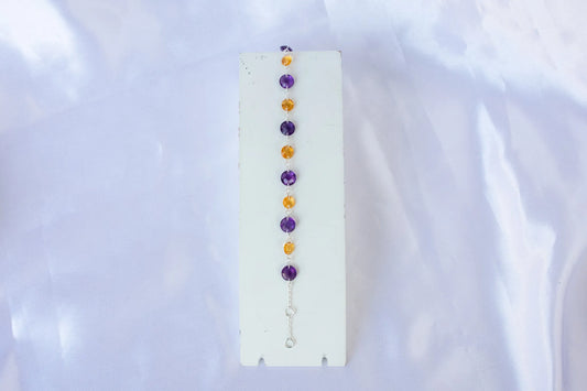 Amethyst and Citrine Faceted Bead Bracelet in 925 Silver — Handmade Gemstone Jewelry