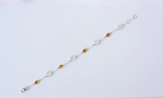 925 silver bracelet with bezel-set rainbow moonstone and citrine stones by the yard