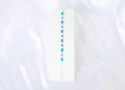 925 silver link bracelet with marquise-cut ruby and turquoise beads