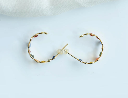 18K gold hoop earrings with graduated multi-color sapphires
