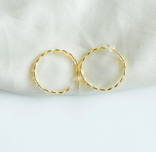18K gold opal hoop earrings with oval cabochons