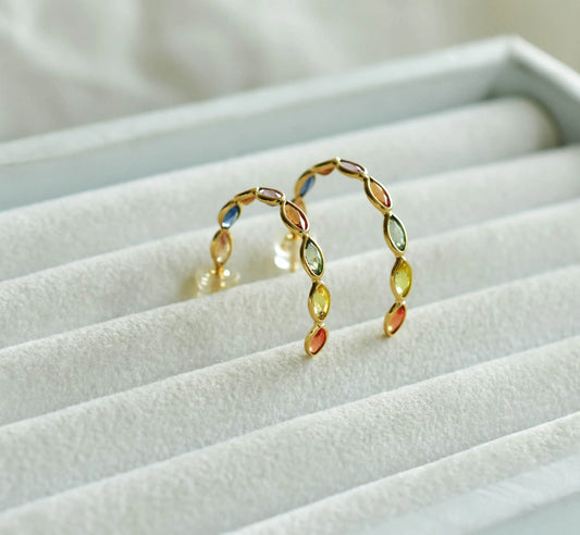 18K gold hoop earrings with marquise-cut multicolour sapphires