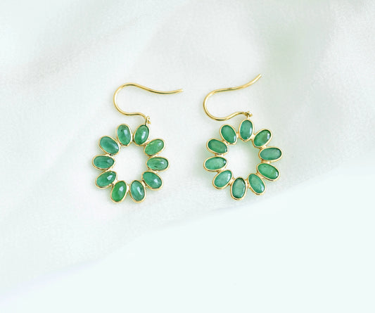 18K gold emerald wreath drop earrings