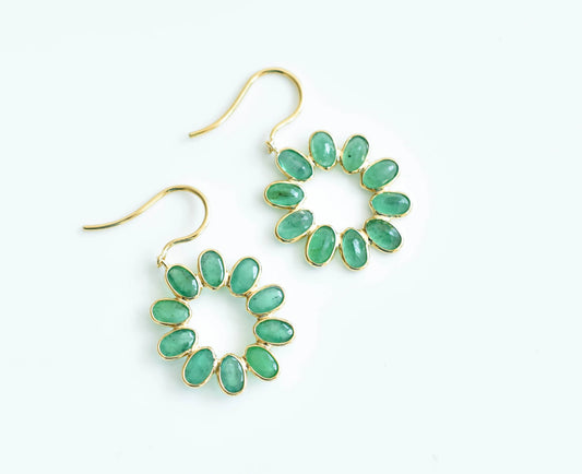 18K gold emerald wreath drop earrings