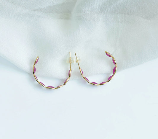 18K gold hoop earrings with marquise-cut rubies