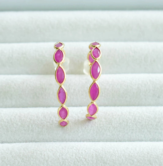 18K gold hoop earrings with marquise-cut rubies