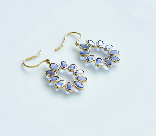 18K gold tanzanite cluster earrings with pear-shaped stones