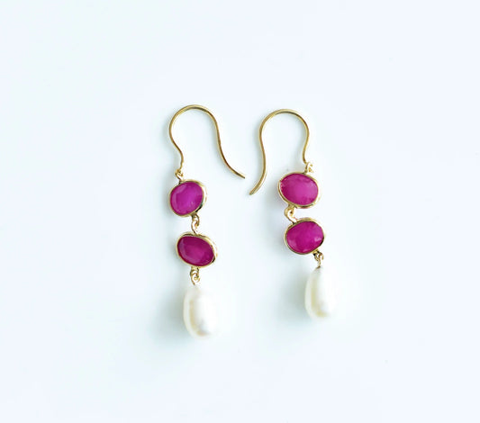 18K gold ruby and pearl drop earrings