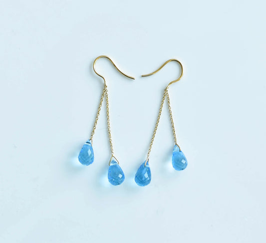 18K gold blue topaz briolette threader earrings