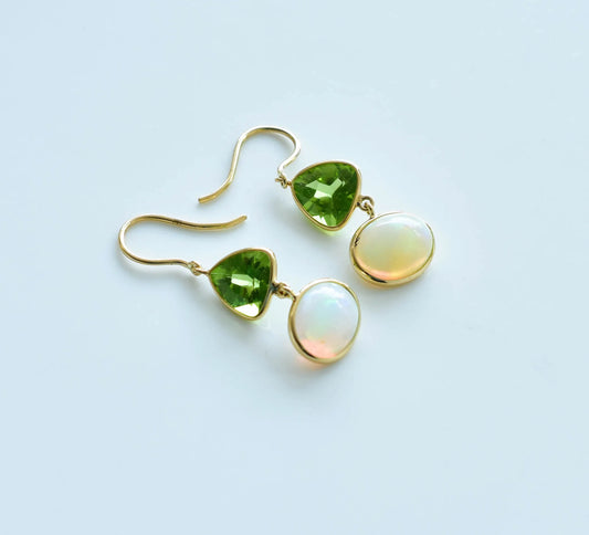 18K gold ruby flower cluster drop earrings with chain-suspended ruby