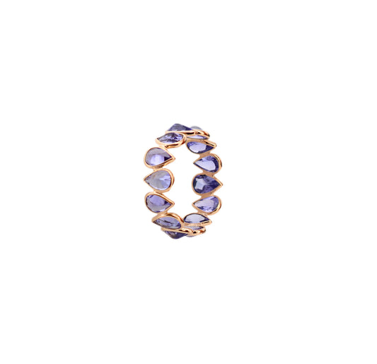 18K gold eternity ring with bezel-set pear-cut tanzanite stones