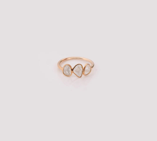 18K gold ring with three bezel-set diamond polki slices