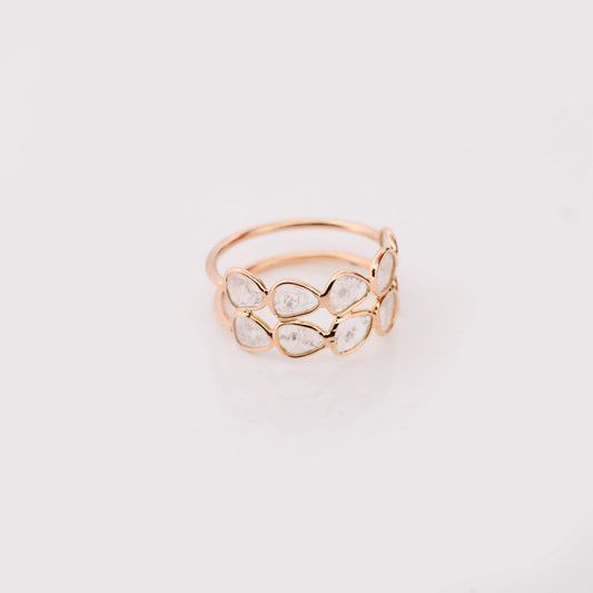 18K gold double row ring set with irregular diamond polki slices