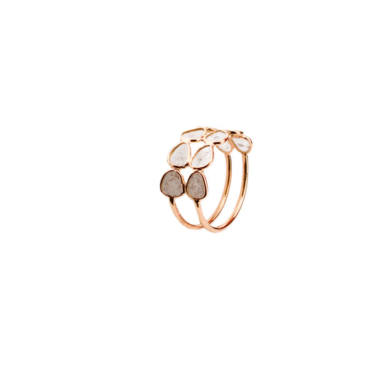 18K gold double row ring set with irregular diamond polki slices