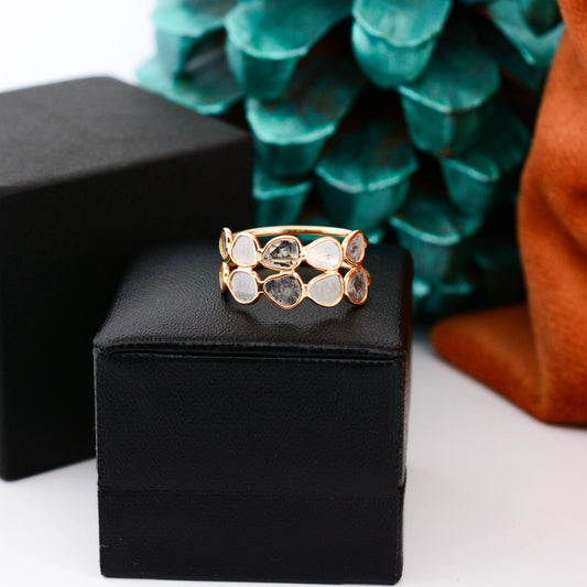 18K gold double row ring set with irregular diamond polki slices