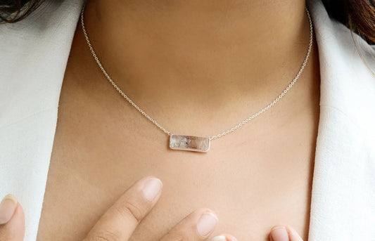 Two-Stone Gemstone Bar Pendant Necklace in Silver – Handmade Minimal Design