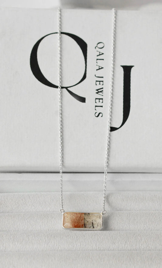 Two-Stone Gemstone Bar Pendant Necklace in Silver – Handmade Minimal Design