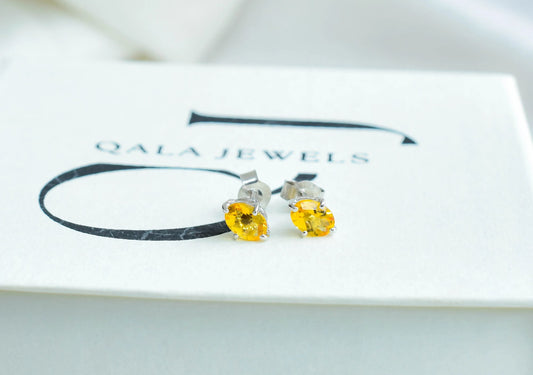 Oval Citrine Stud Earrings in 925 Silver – Sunny Solitaire Gemstone Jewelry