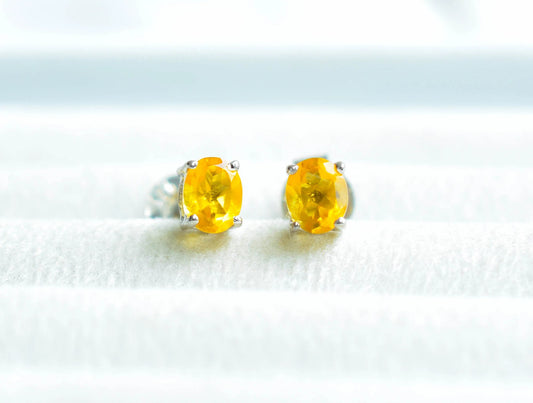 925 Silver Citrine Square Stud Earrings – Modern Solitaire Gemstone Jewelry