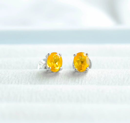 925 Silver Citrine Square Stud Earrings – Modern Solitaire Gemstone Jewelry