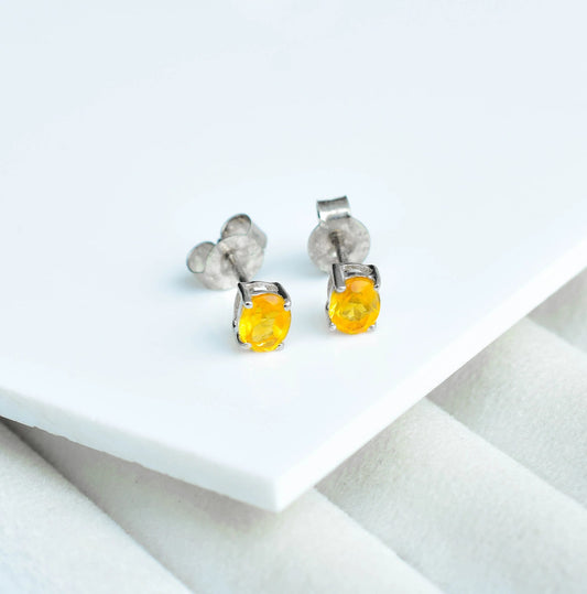 925 Silver Citrine Square Stud Earrings – Modern Solitaire Gemstone Jewelry