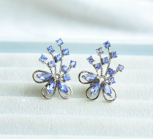 Tanzanite Cluster Stud Earrings in 925 Silver – Elaborate Statement Gemstone Jewelry