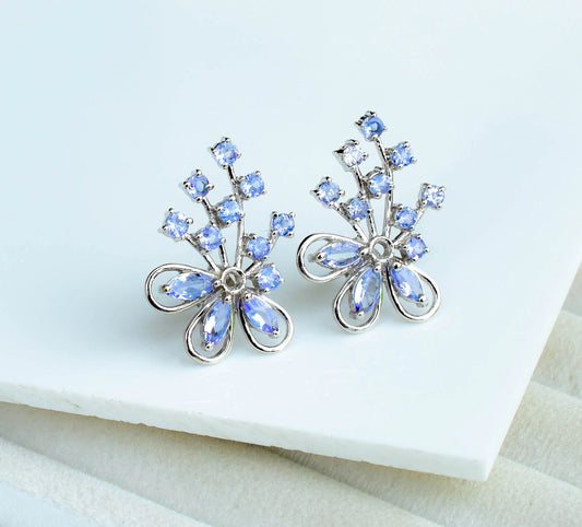 Tanzanite Cluster Stud Earrings in 925 Silver – Elaborate Statement Gemstone Jewelry