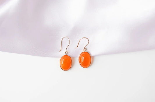 Carnelian Oval Drop Earrings in 925 Silver – Handmade Everyday Gemstone Jewelry