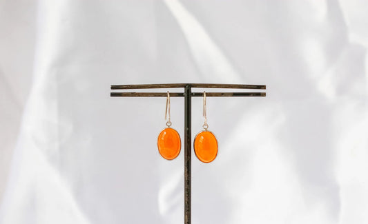 Carnelian Oval Drop Earrings in 925 Silver – Handmade Everyday Gemstone Jewelry