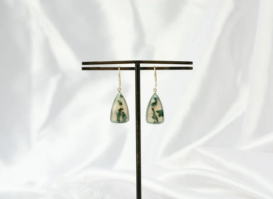 Moss Agate Drop Earrings in 925 Silver – Handmade Nature-Inspired Gemstone Jewelry