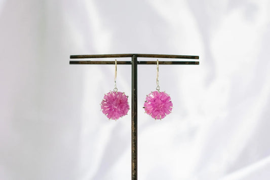 Carved Ruby Starburst Drop Earrings in 925 Silver – Handmade Statement Gemstone Jewelry
